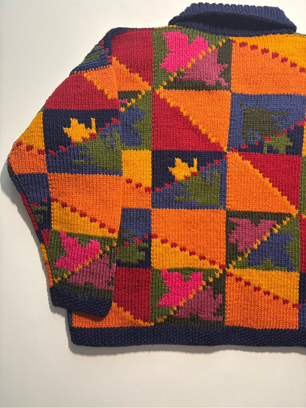 Las Americas 100 percent wool hand knitted sweater vibrant coloured 90s vintage - Picture 6 of 14